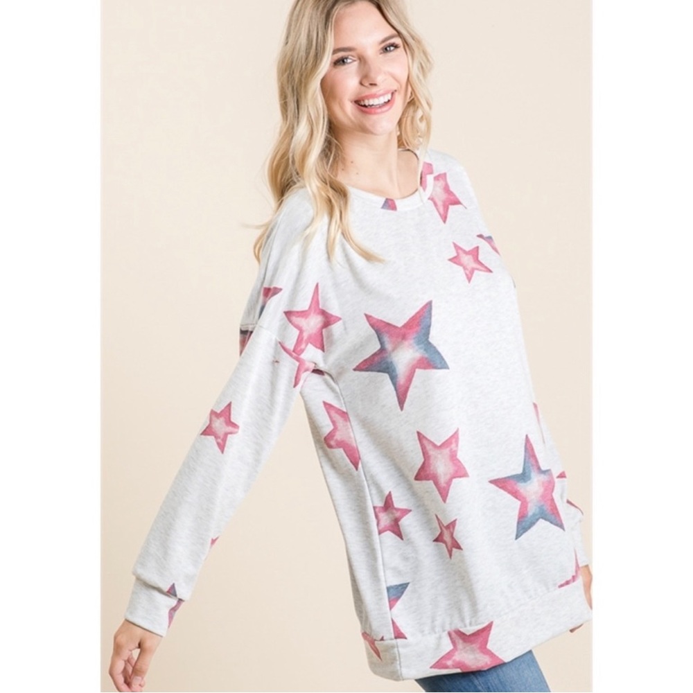 Heather Gray Magenta Star Print Top